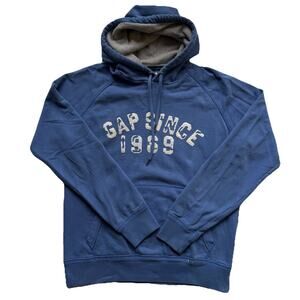 Womens GAP Since 1968 Fleece Hoodie Small Blue w/ Gray Thermal Lined Hood Lounge